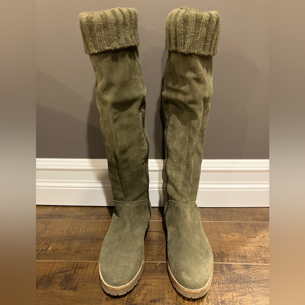 Corso Como| ‘Radar’ Army Green Suede Knee-High Stocking Boots